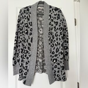 LOFT Gray and Black Animal Print Cardigan